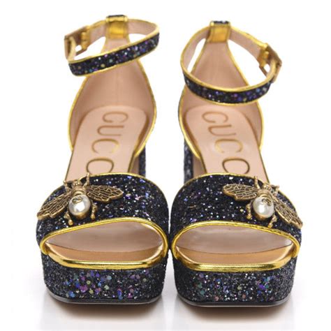 gucci soko glitter gold|GUCCI Glitter Soko Bee Platform Mid Heel Sandals 38 Notte Oro .